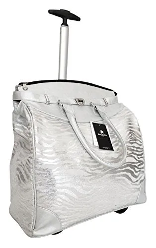 19" Computer/Laptop Bag Tote Duffel Rolling Wheel Padded Case Silver Zebra