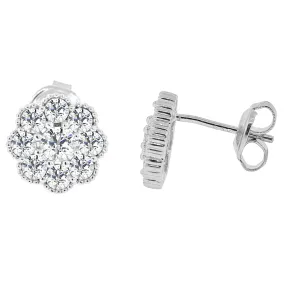 Alyssa 18k White Gold Plated Sterling Silver Flower Stud Earrings with Crystals