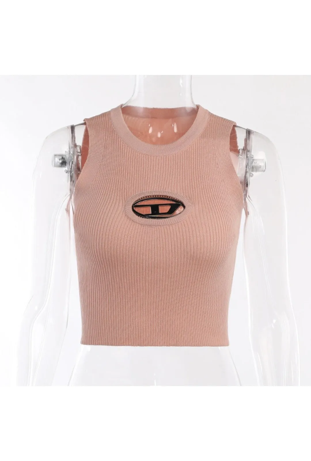 Apricot Ribbed D Emblem Top