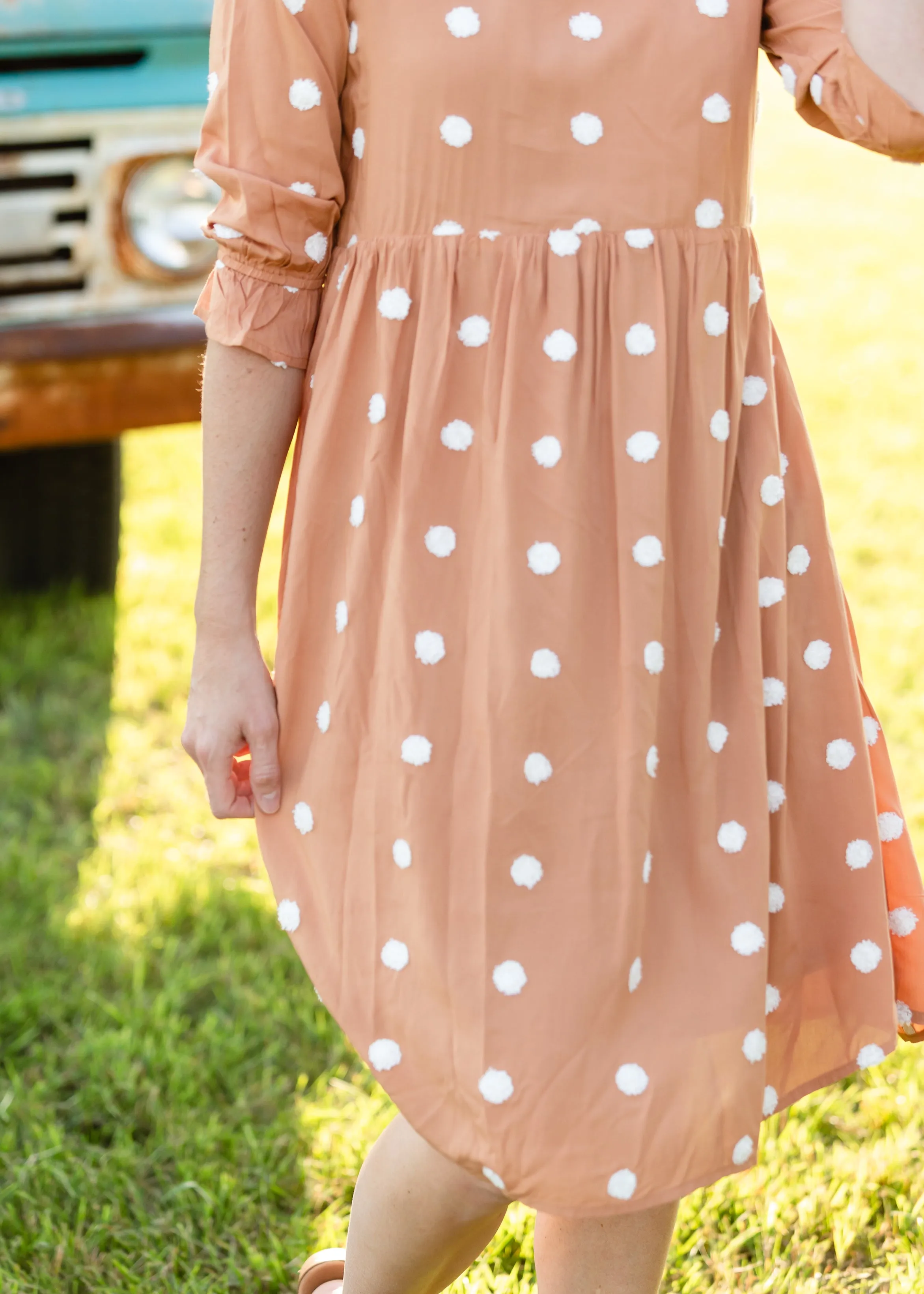 Apricot Swiss Dot Midi Dress - FINAL SALE