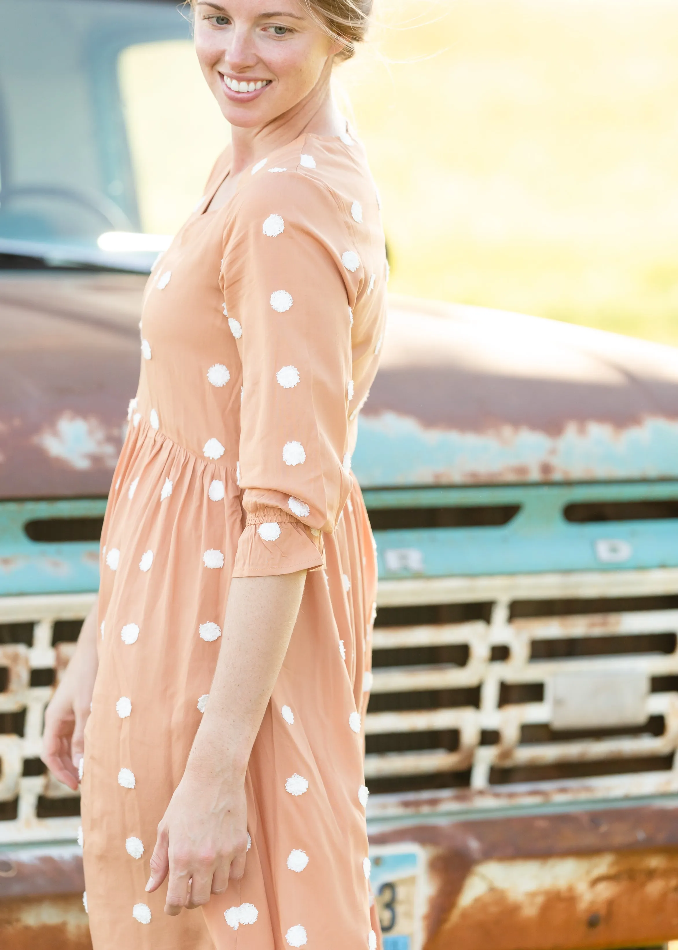 Apricot Swiss Dot Midi Dress - FINAL SALE