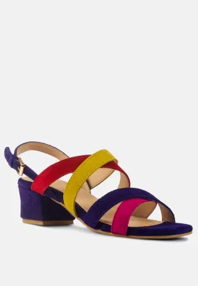 ASTRID Blue Mid Heeled Block Leather Sandal