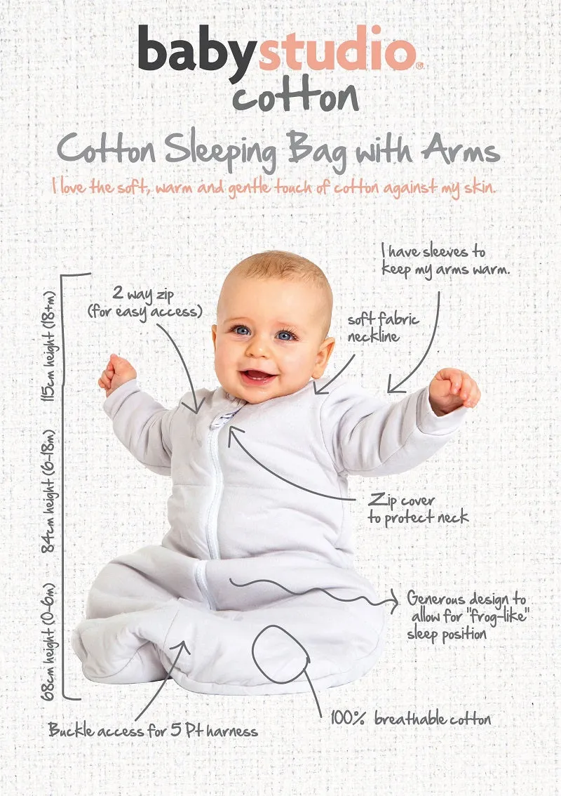 Baby Studio Cotton Sleeping Bag With Arms 3.0 TOG - Charcoal/Hugs Equals Love