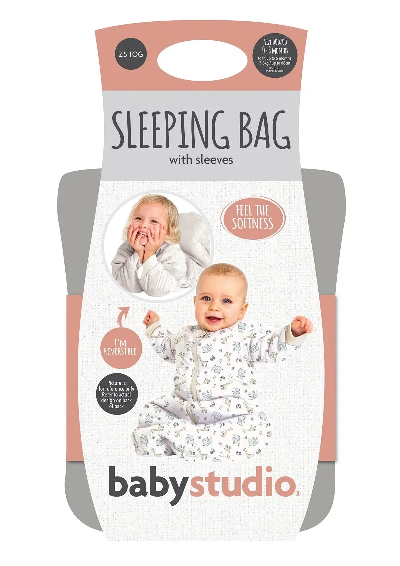 Baby Studio Cotton Sleeping Bag With Arms 3.0 TOG - Charcoal/Hugs Equals Love