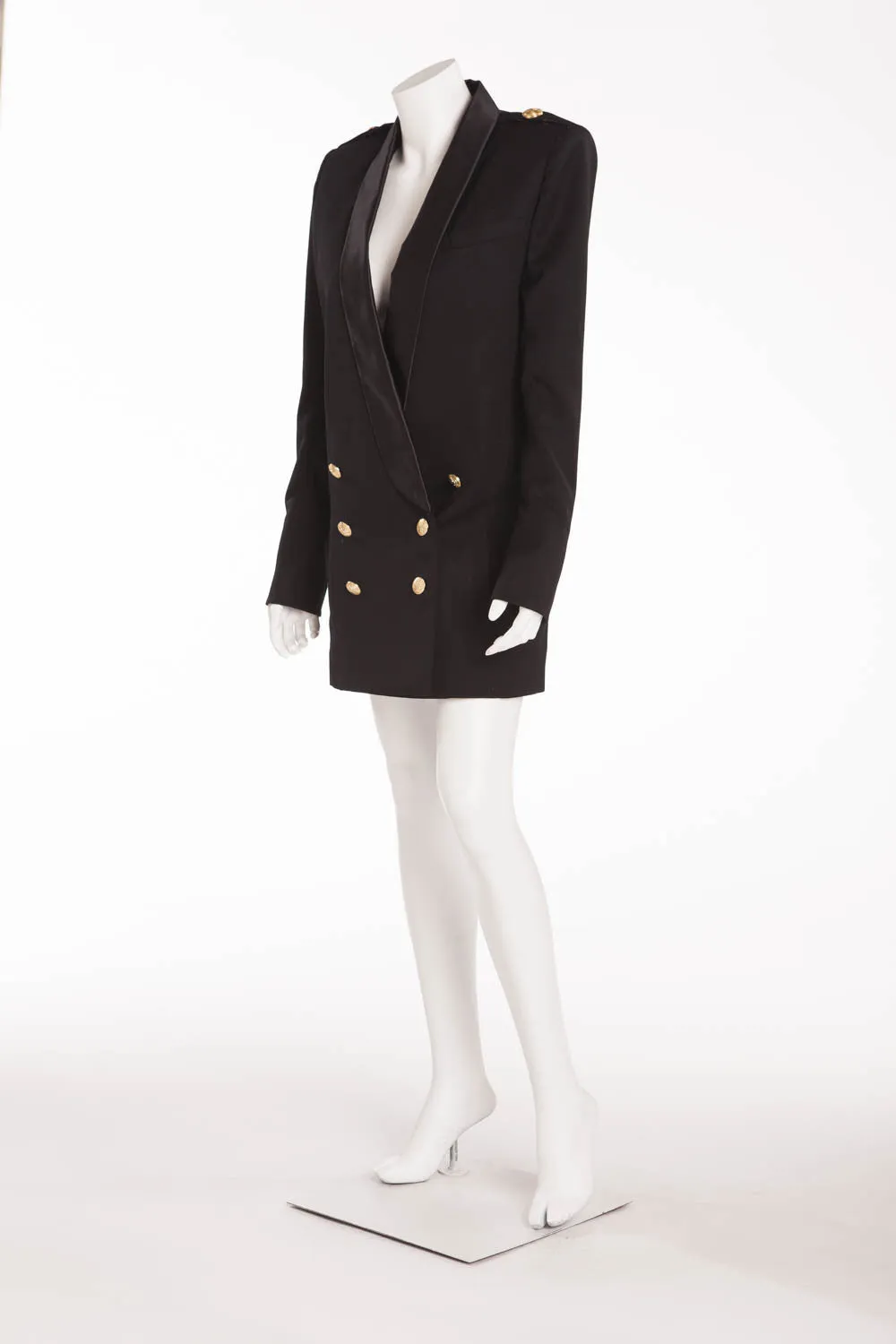 Balmain - As Seen on Kim Kardashian - Black Blazer Dress with Silk Trim and Gold Buttons - FR 38