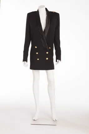 Balmain - As Seen on Kim Kardashian - Black Blazer Dress with Silk Trim and Gold Buttons - FR 38