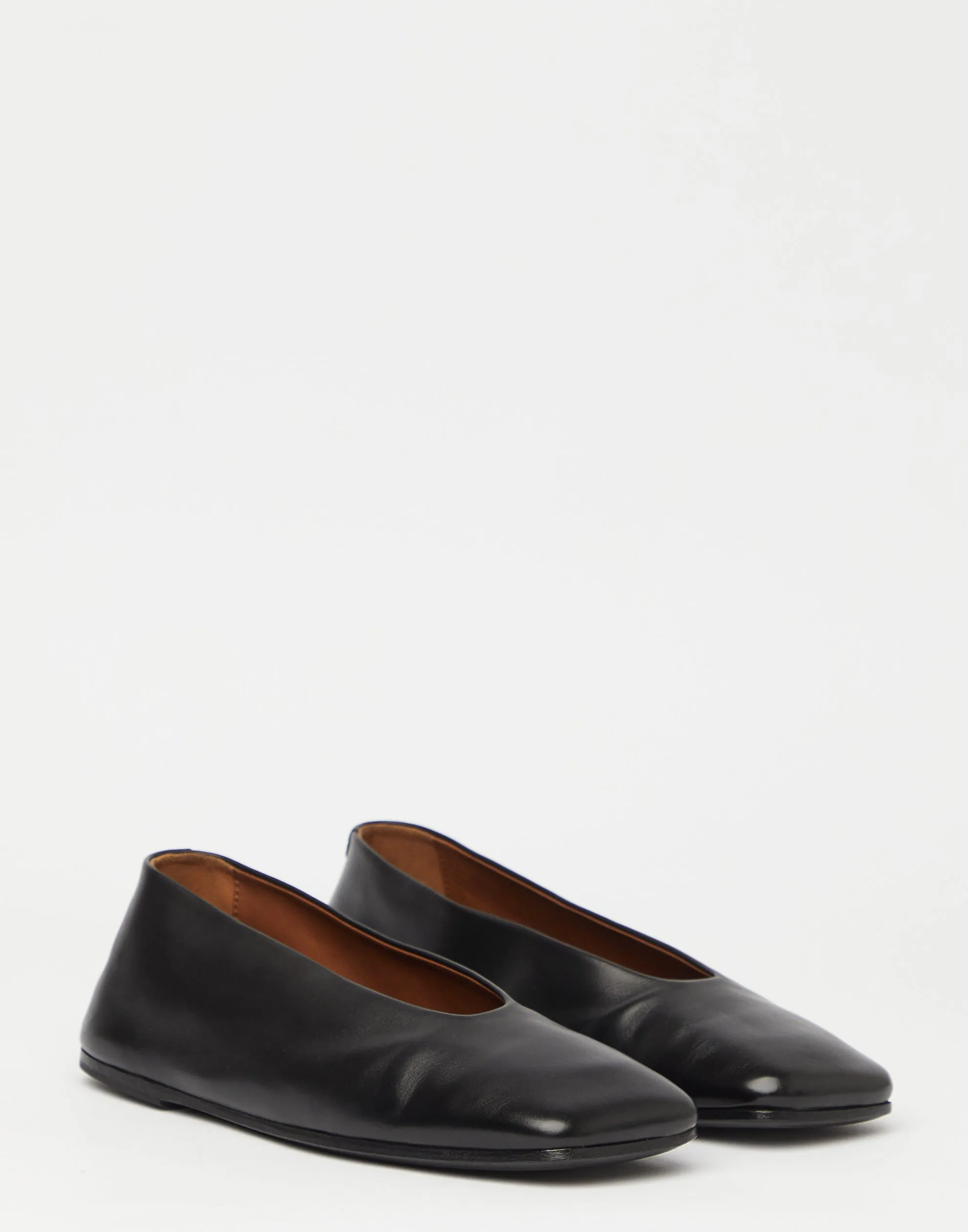 Black Leather Spatolona Ballerina Flats