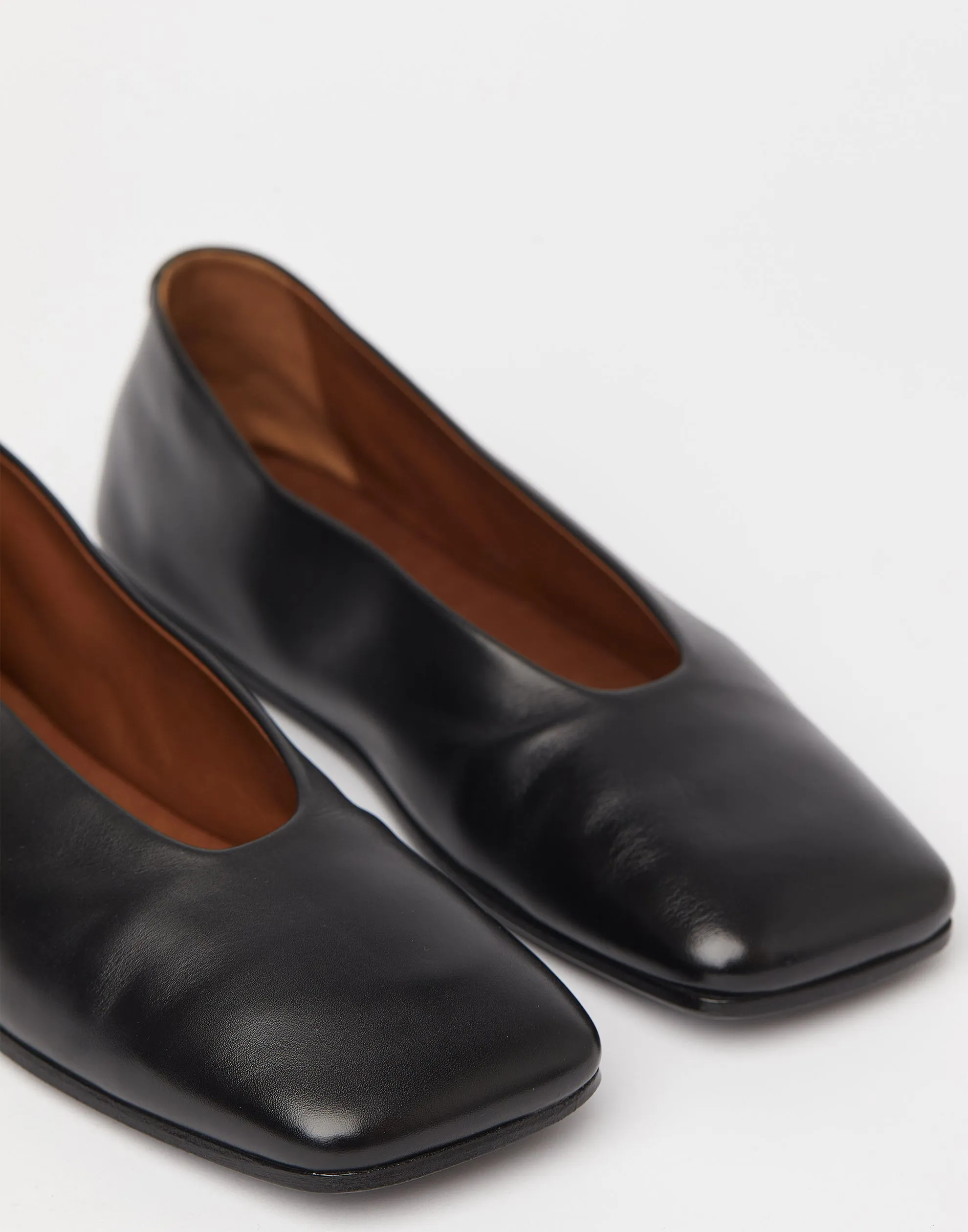 Black Leather Spatolona Ballerina Flats