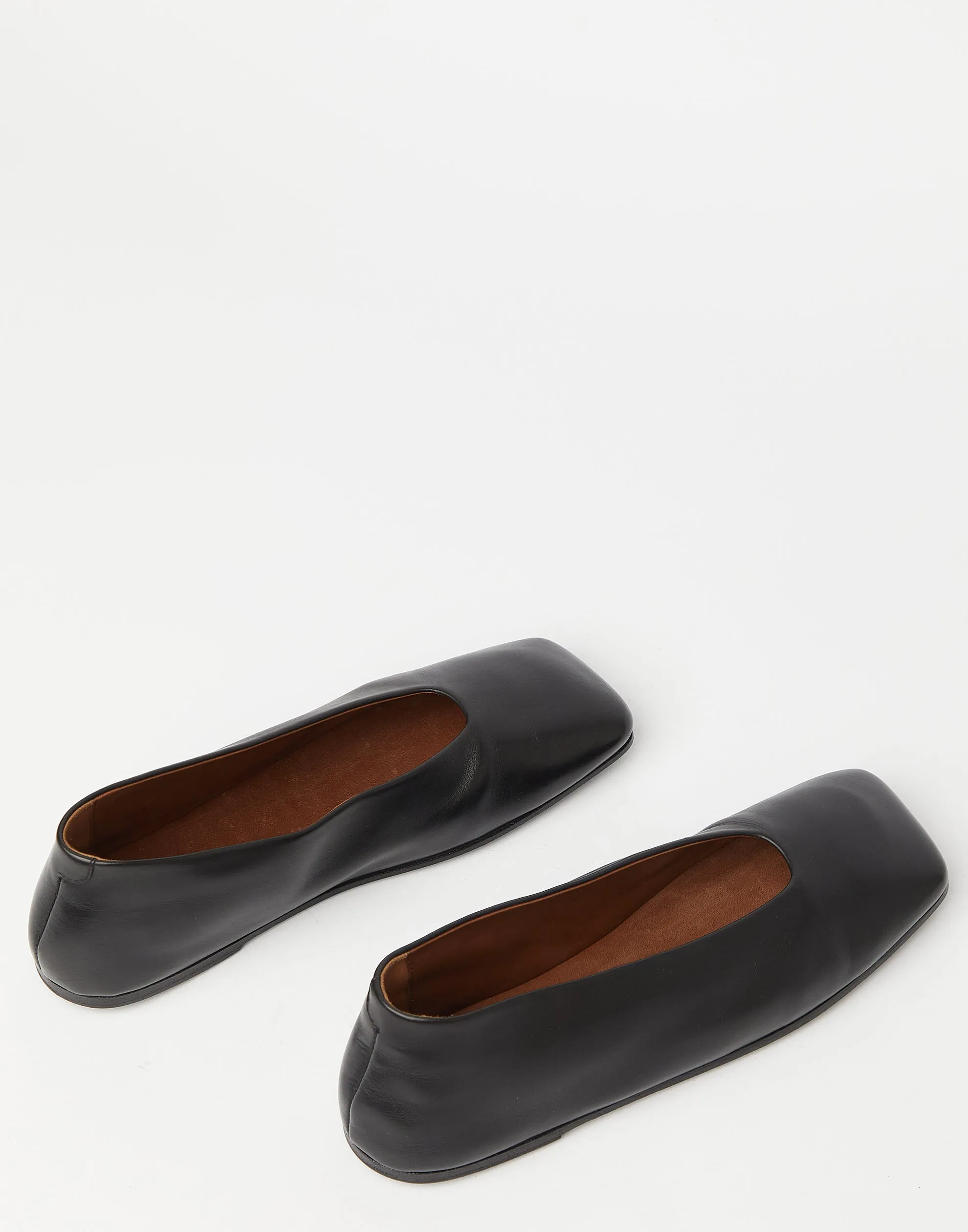 Black Leather Spatolona Ballerina Flats