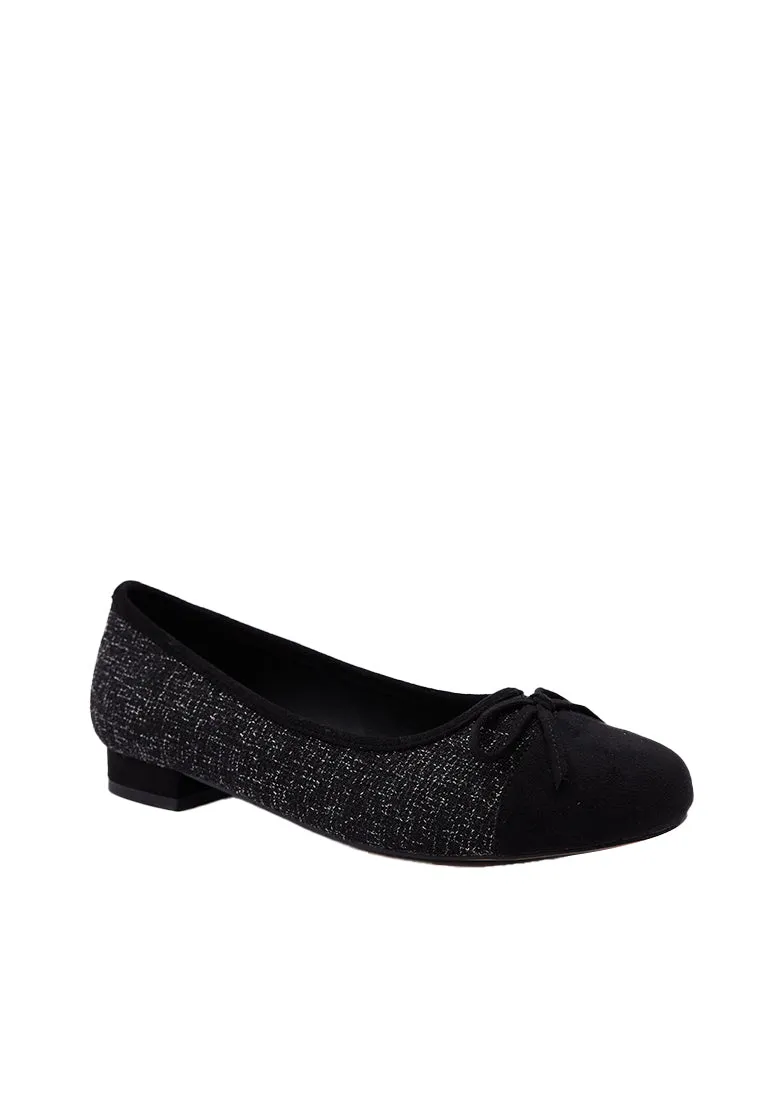 Black Tweed Ballerina Flat Shoes