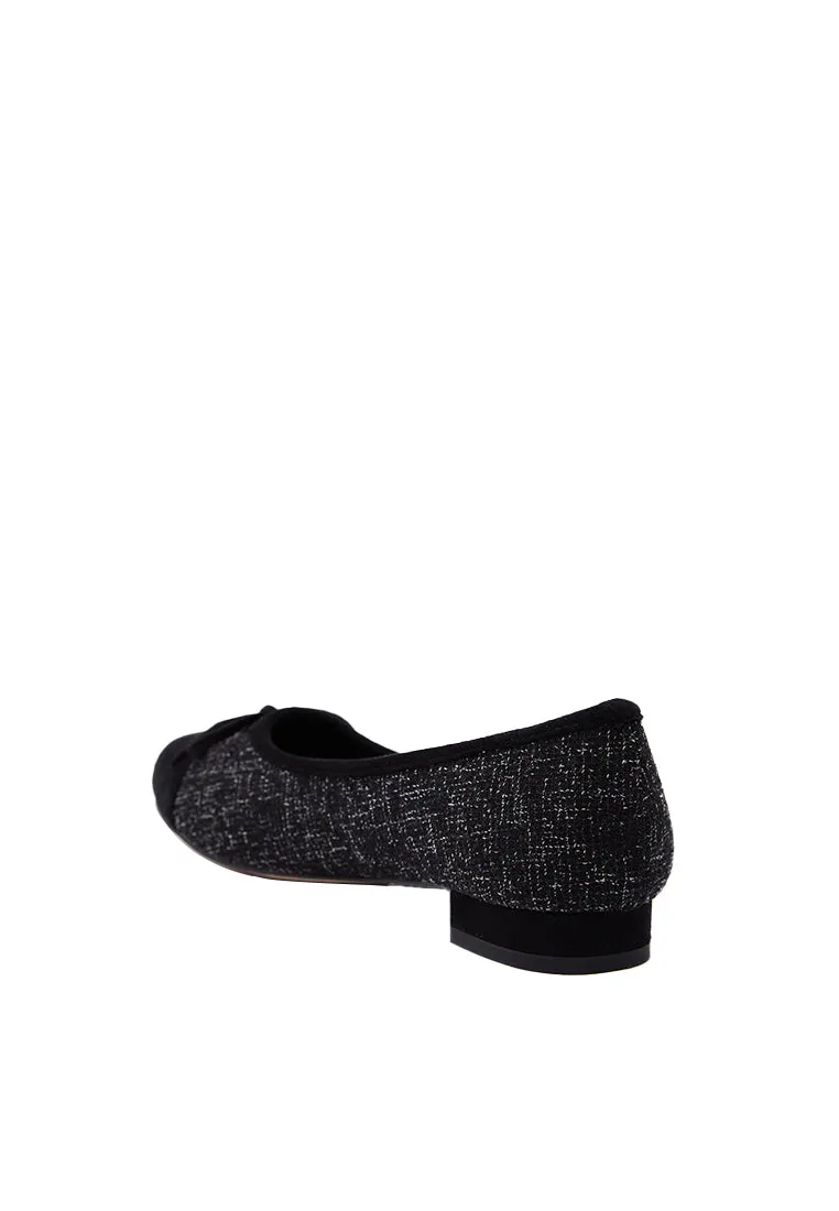 Black Tweed Ballerina Flat Shoes