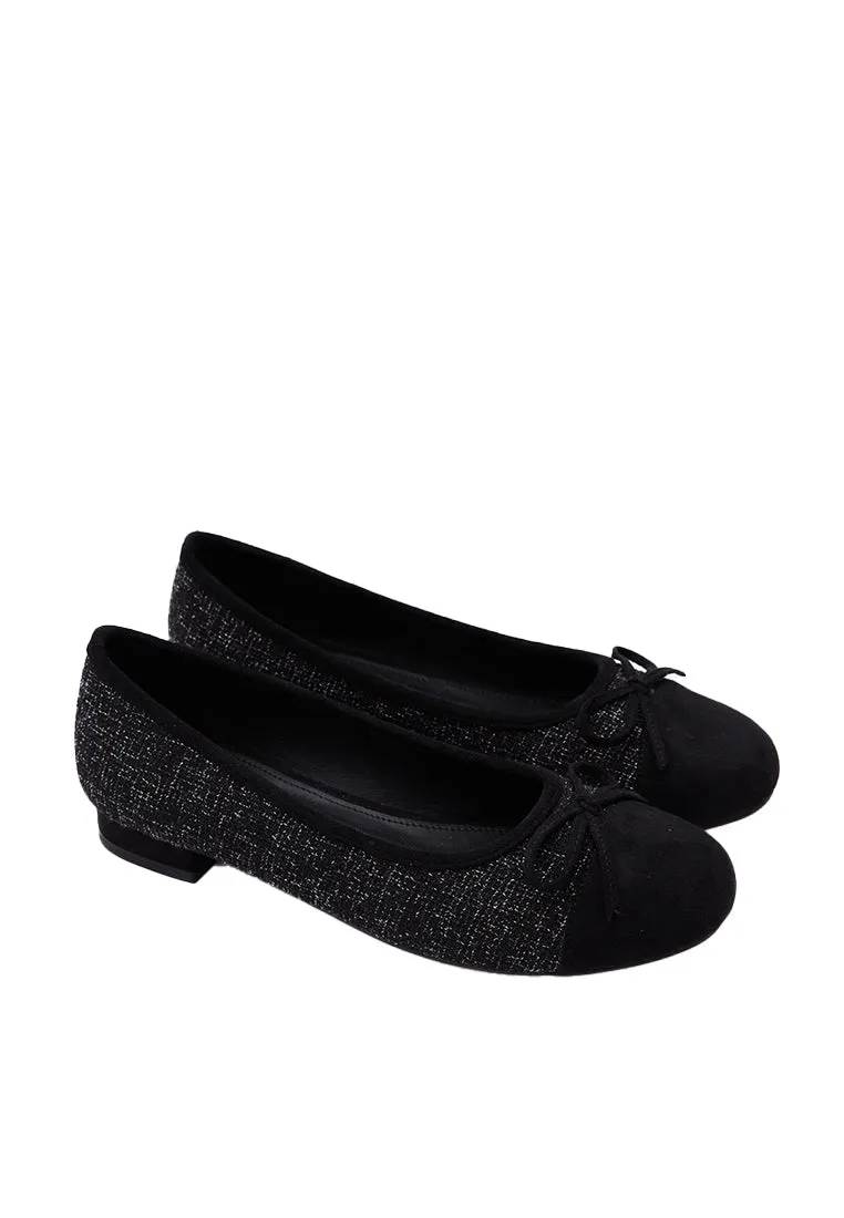 Black Tweed Ballerina Flat Shoes