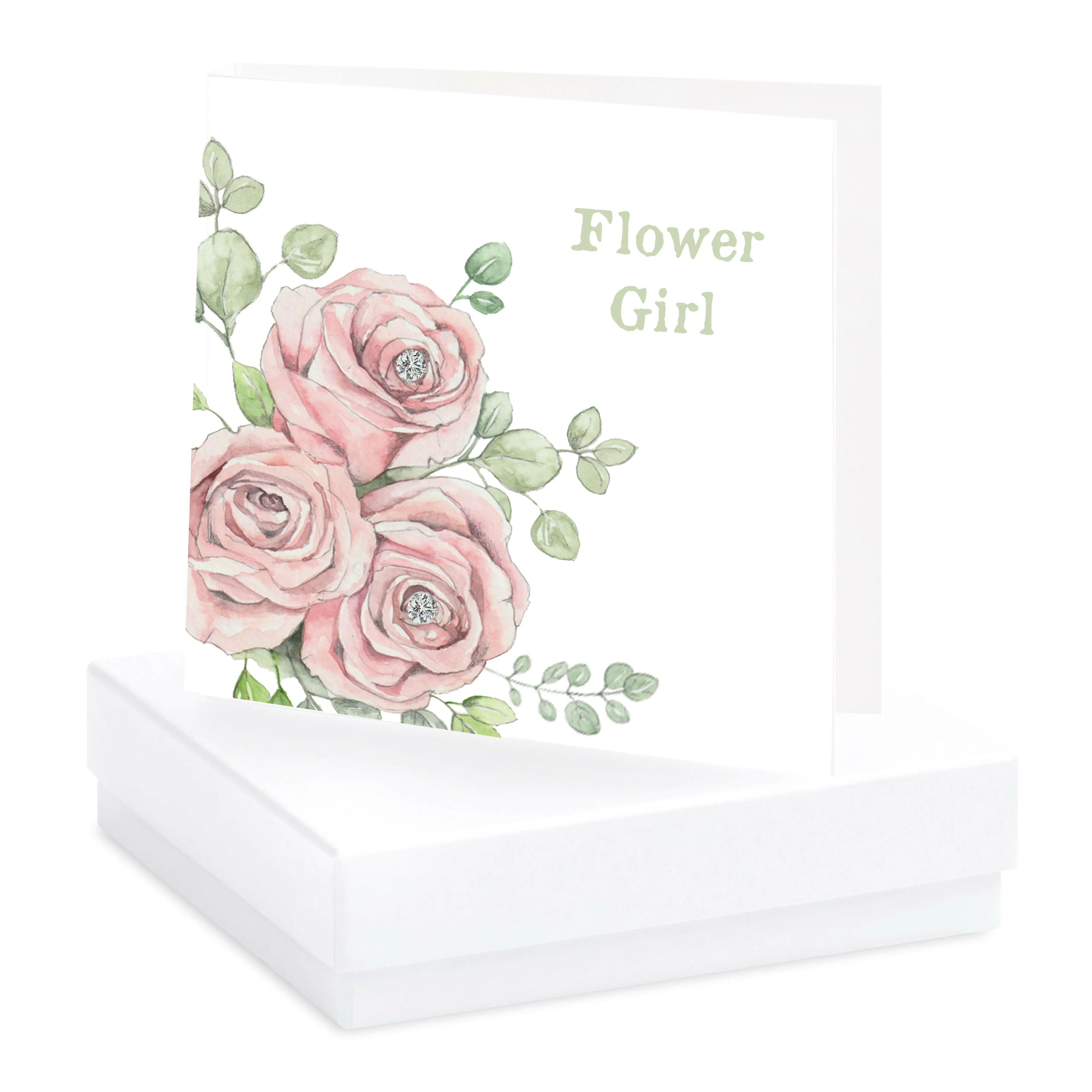 Boxed Silver Earring Card Flower Girl Peach Bouquet