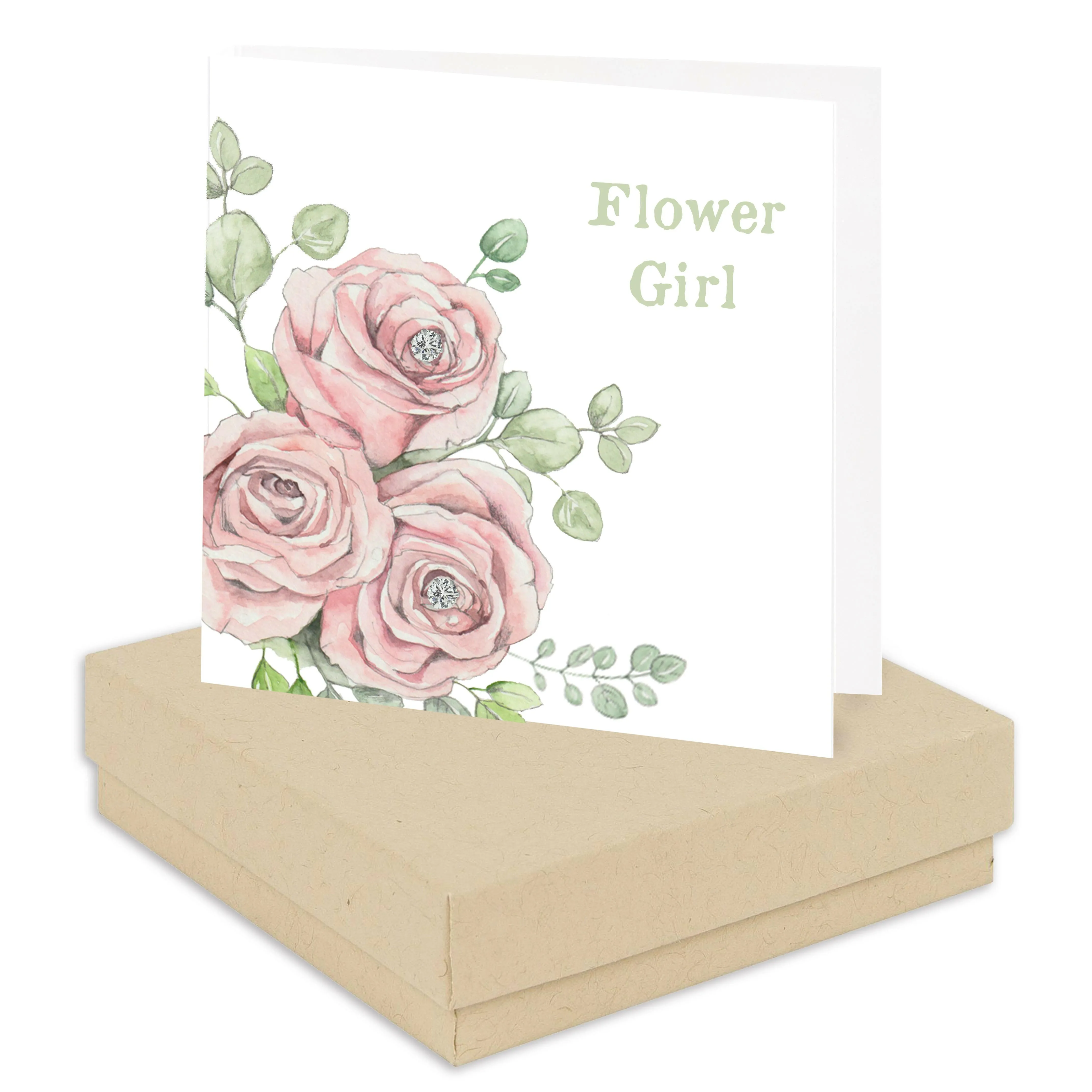 Boxed Silver Earring Card Flower Girl Peach Bouquet