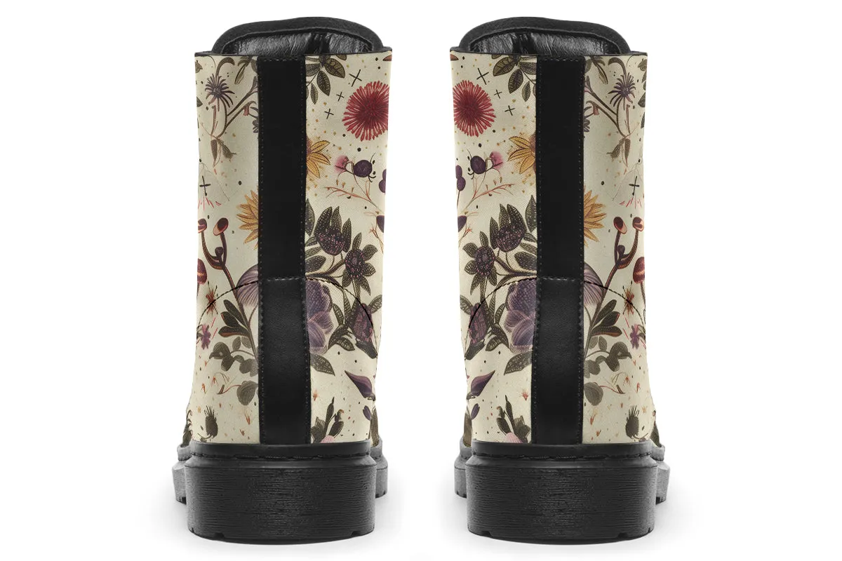 Enchanted Blossoms Boots - Vegan Leather Doc-Style Boots with Durable Stitched on Soles