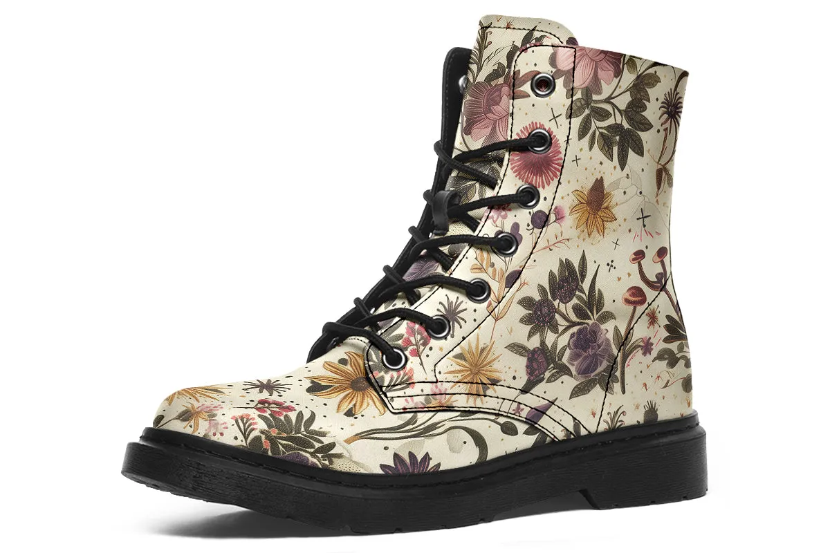 Enchanted Blossoms Boots - Vegan Leather Doc-Style Boots with Durable Stitched on Soles