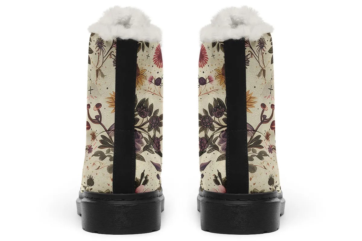 Enchanted Blossoms Winter Boots - Warm Micro-Suede Doc-Style Boots Lined with Vegan Wool