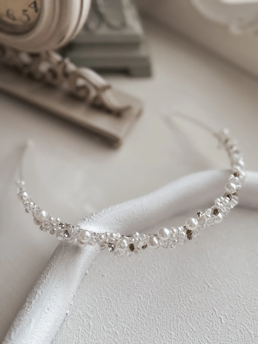 Evelyn Girls Silver Pearl Headband