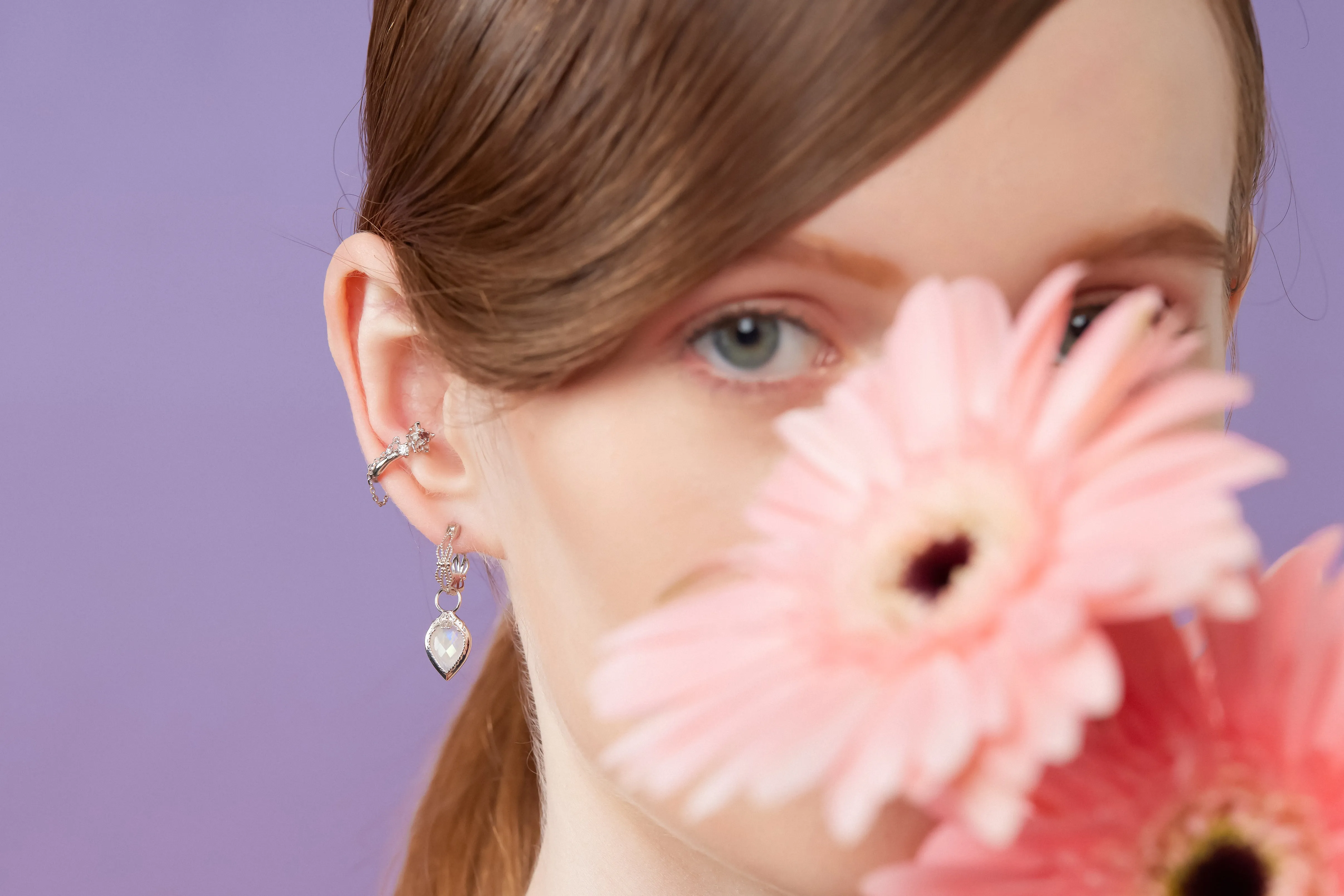 Floral Silver Chain Ear Cuff - Iris