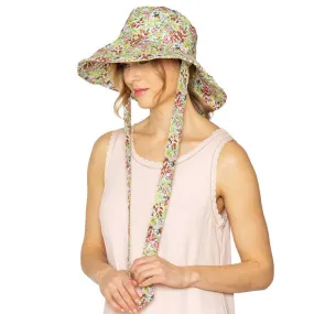 Flower Patterned Chin Tie Bucket Hat