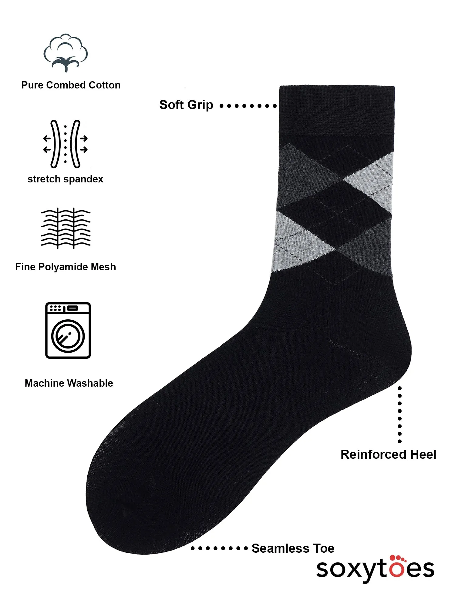 Get Cracking ! Black Mid-Calf Socks for Men | 1 Pair