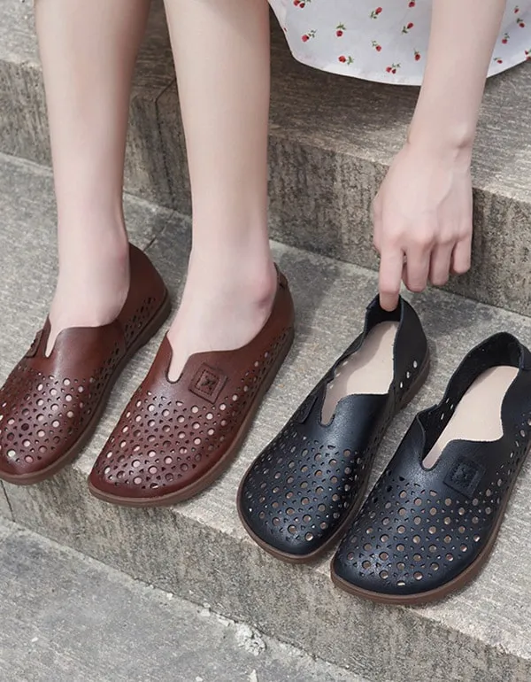 Handmade Hollow Leather Retro women's Flats