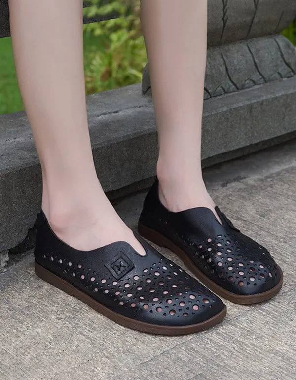 Handmade Hollow Leather Retro women's Flats