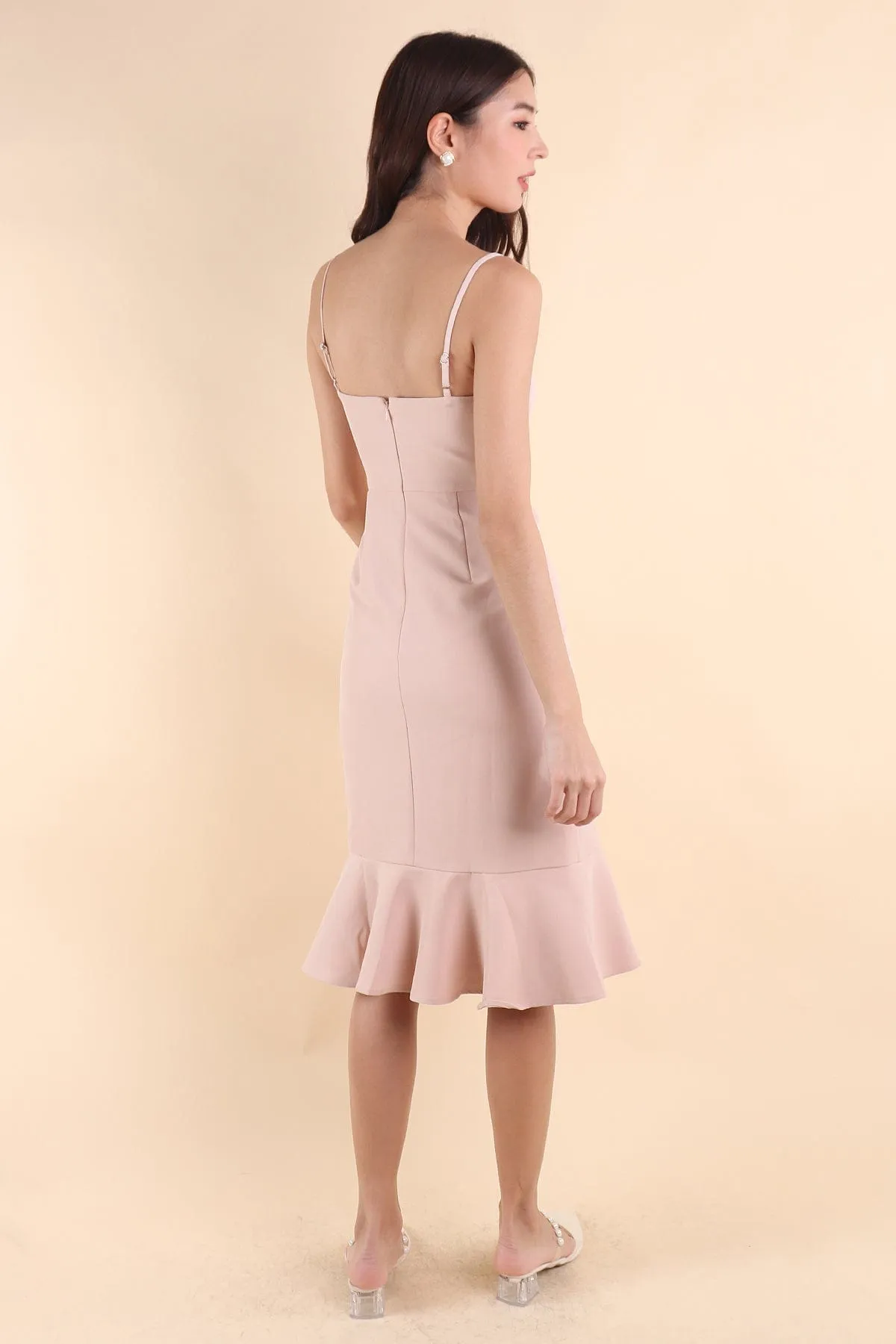 IMOGEN PADDED FLUTTERS DRESS IN PINK