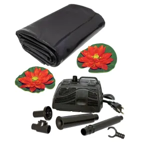 Koolscapes 84 Gallon Starter Pond Kit with 200 GPH Pump, Water Bell and Double Daisy Fountain Nozzles, 6 x 6 Ft Flexible Liner, Fish-Friendly Backyard Koi Pond Kit, Interchangeable Fountainheads