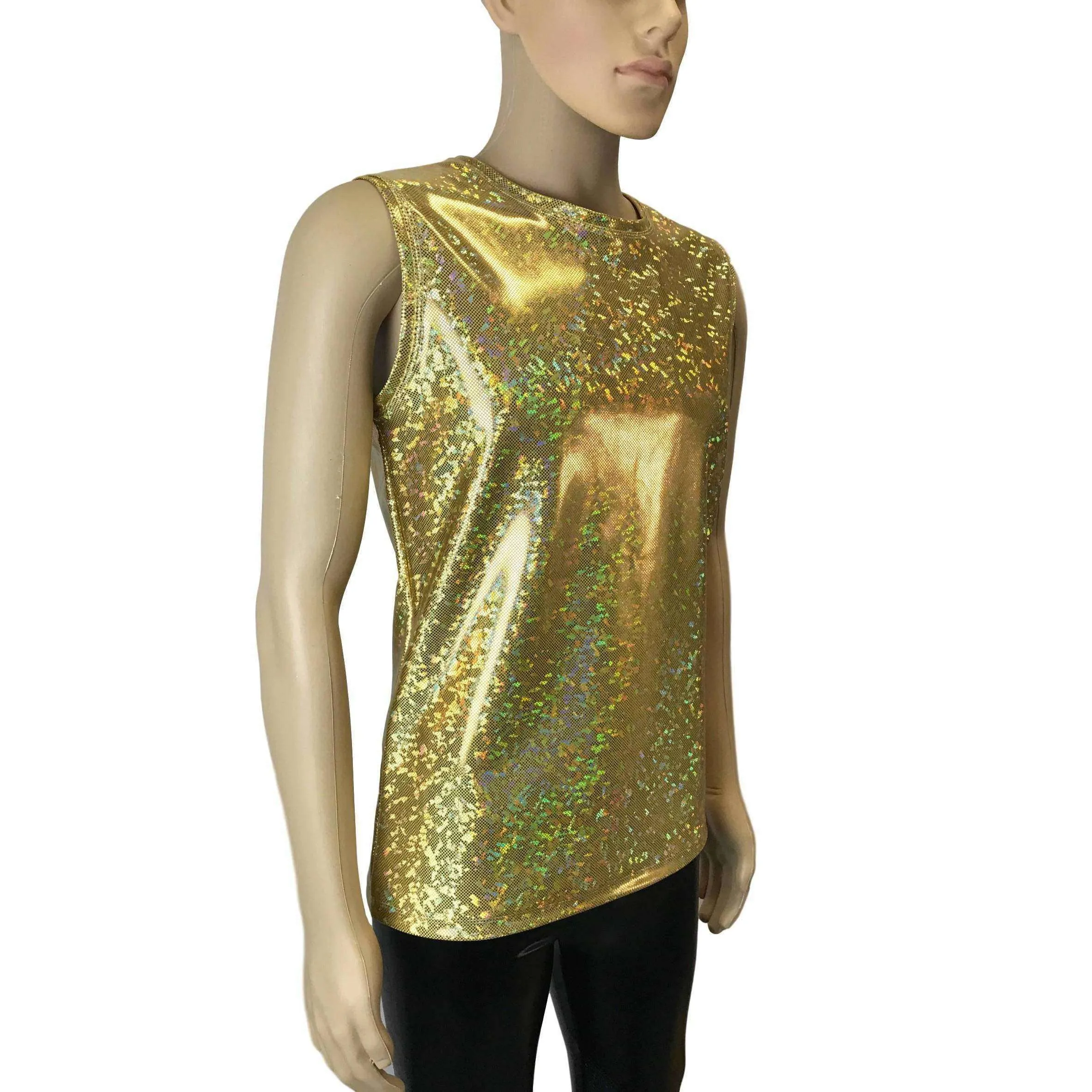 Men's Gold Holographic Shattered Glass Tank Muscle Shirt