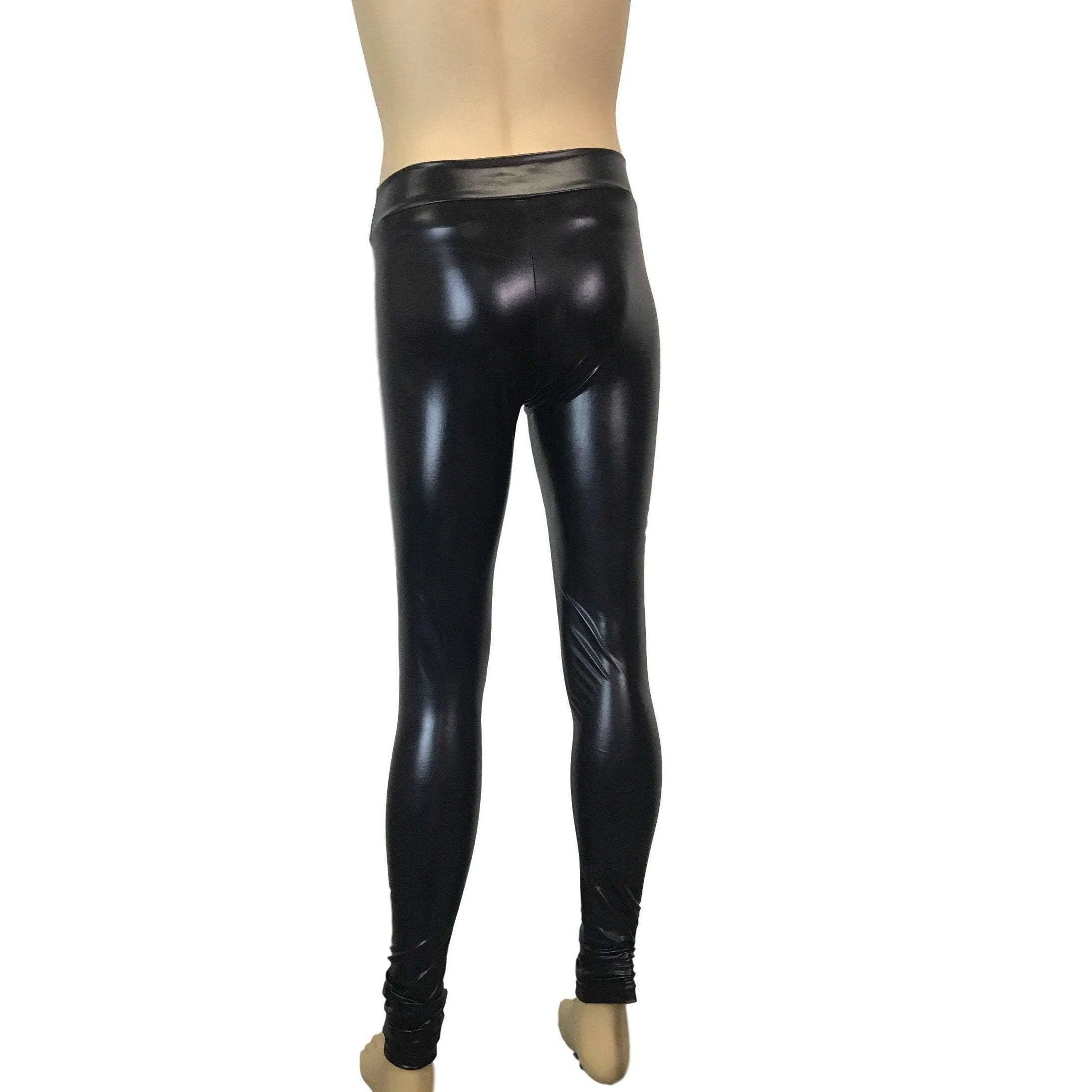 Men's Metallic "Wet-Look" Black Faux-Leather Leggings, Meggings