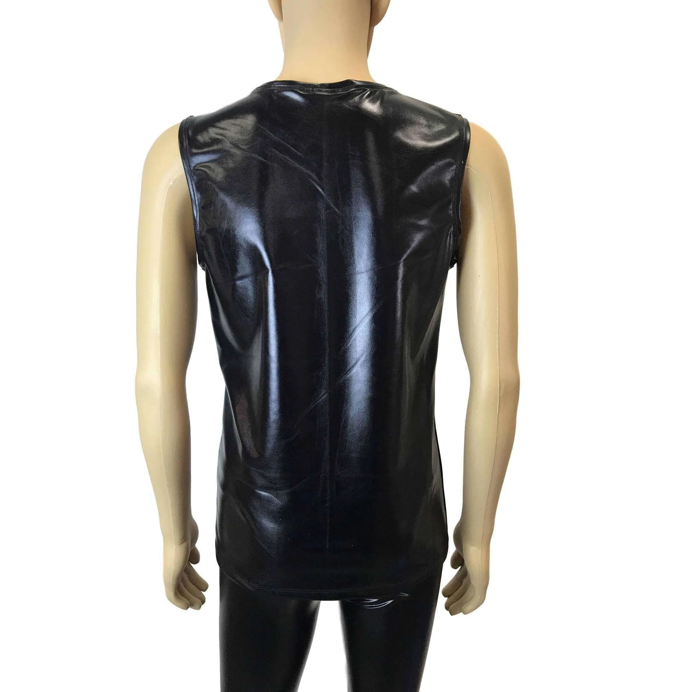 Men's Metallic "Wet Look" Faux-Leather Tank, Muscle Shirt