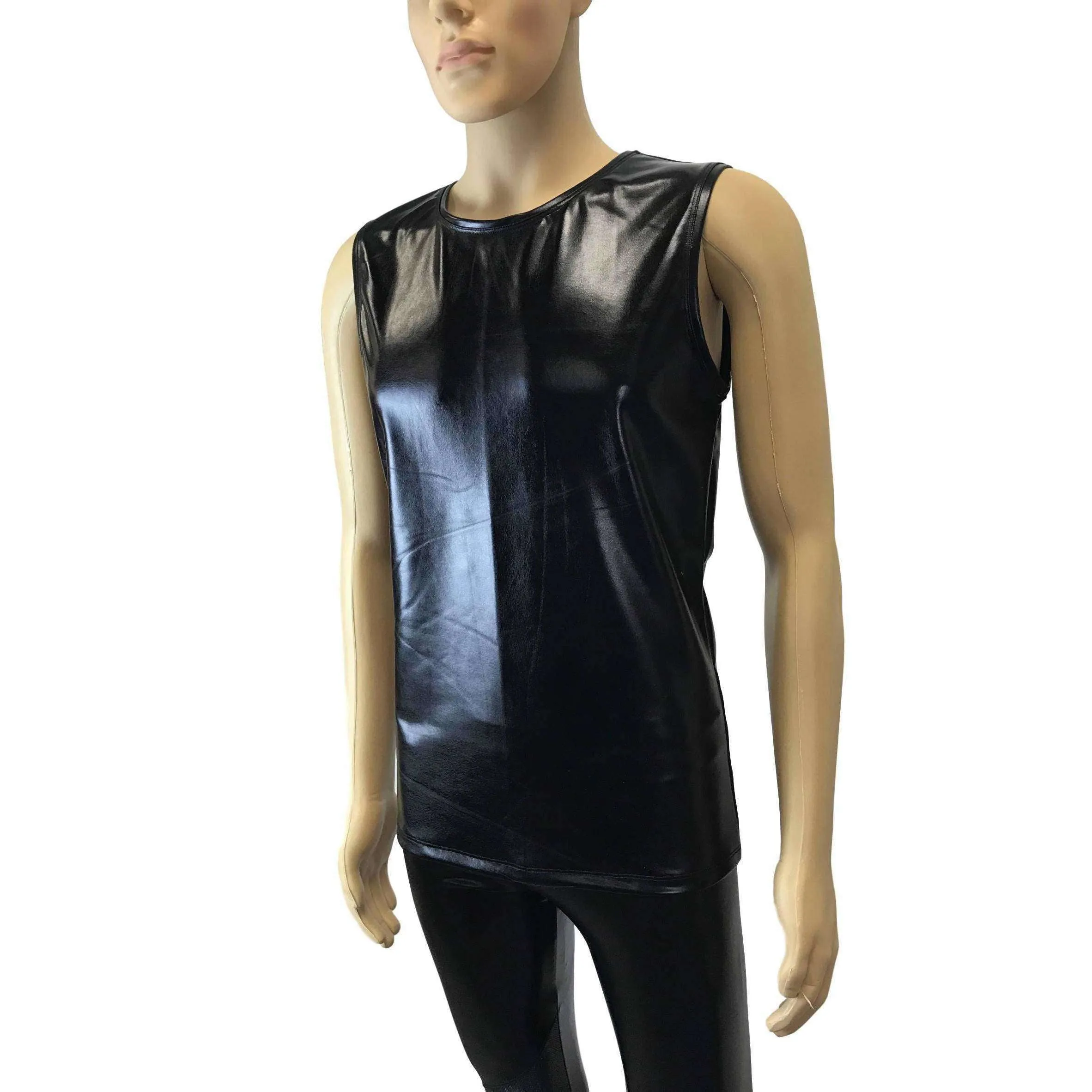 Men's Metallic "Wet Look" Faux-Leather Tank, Muscle Shirt