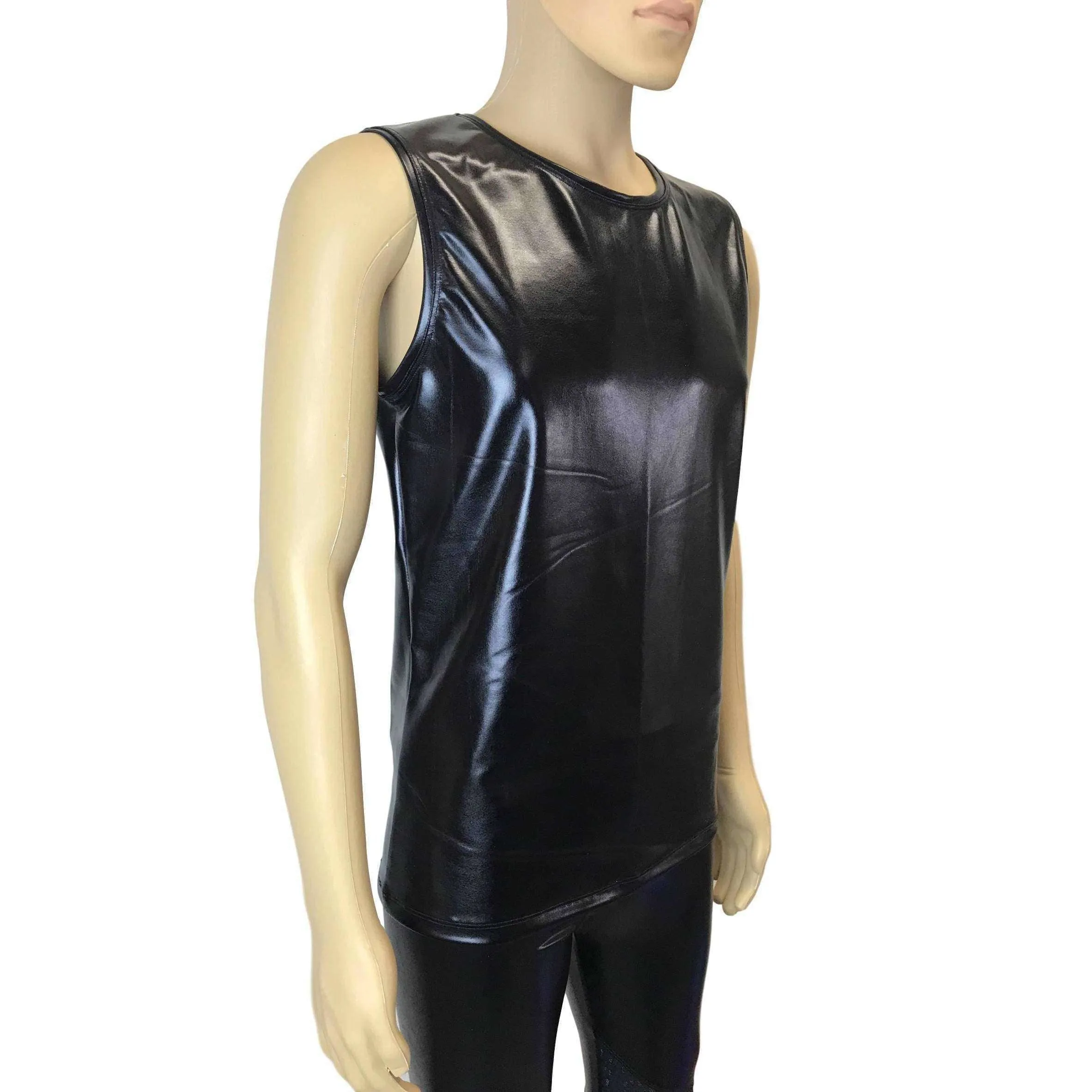 Men's Metallic "Wet Look" Faux-Leather Tank, Muscle Shirt