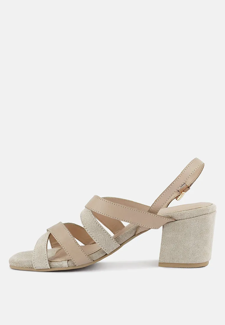 MON-LAPIN Nude High Heeled Block Leather Sandal