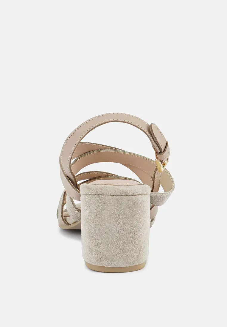 MON-LAPIN Nude High Heeled Block Leather Sandal