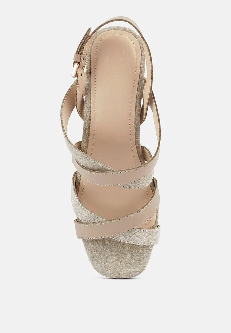 MON-LAPIN Nude High Heeled Block Leather Sandal