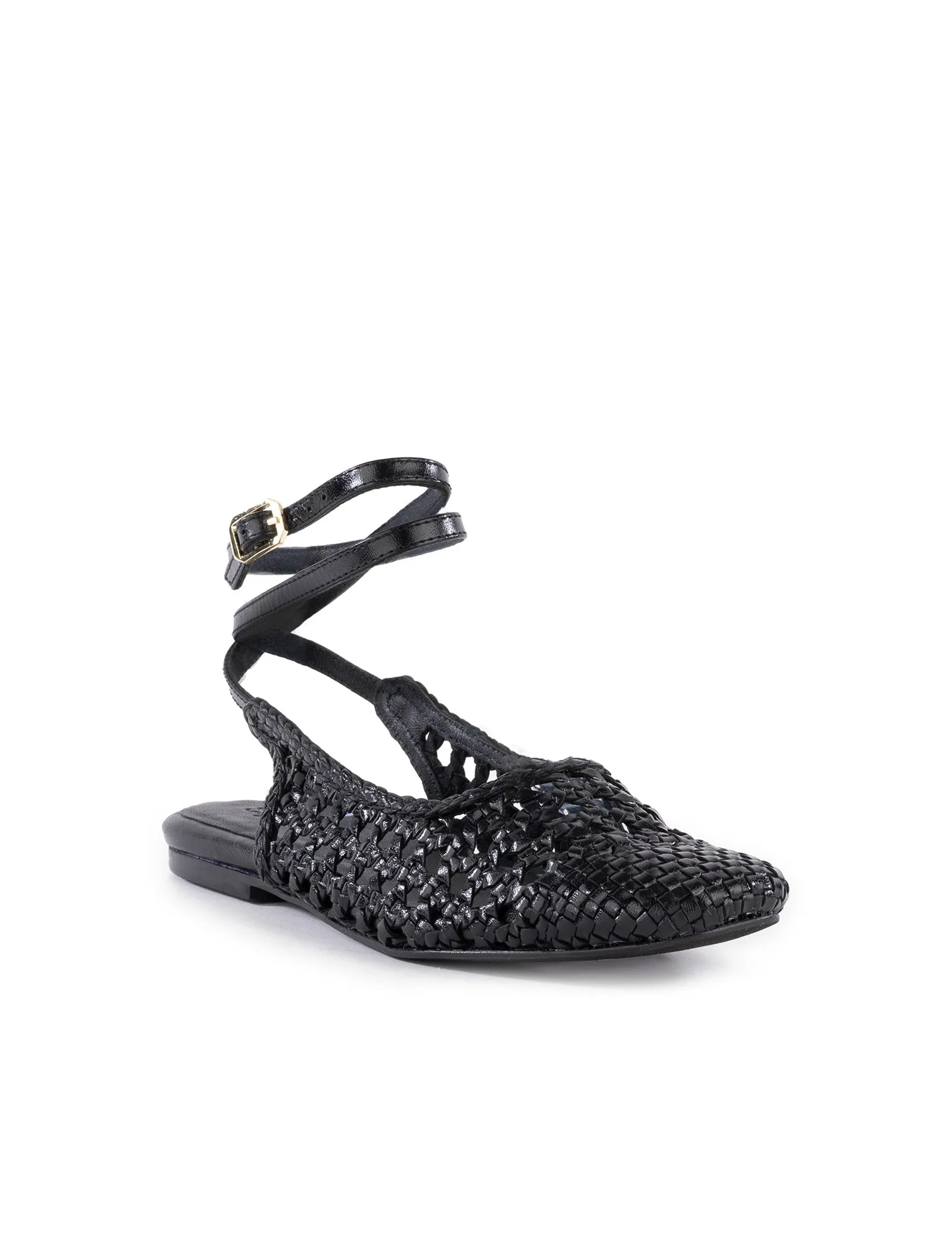 Monet Black Leather Woven Flats