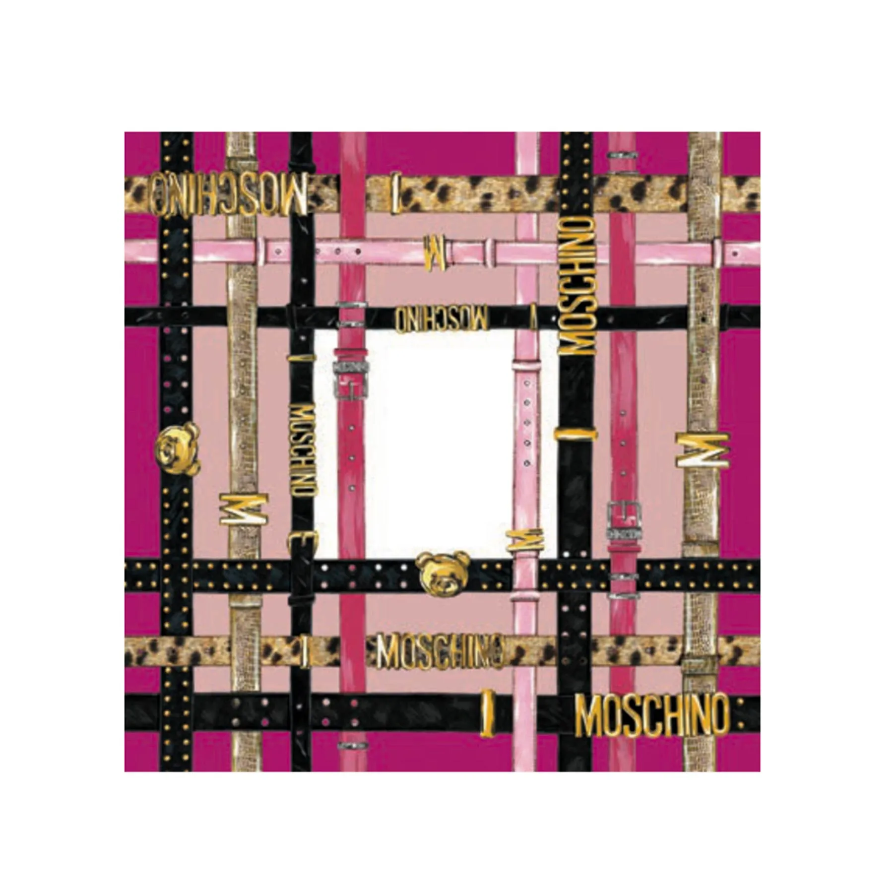 Moschino Small Scarf Pink Belts With Gold MOSCHINO Design Crepe Silk FINAL SALE