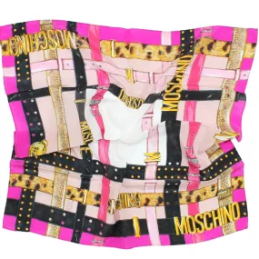 Moschino Small Scarf Pink Belts With Gold MOSCHINO Design Crepe Silk FINAL SALE