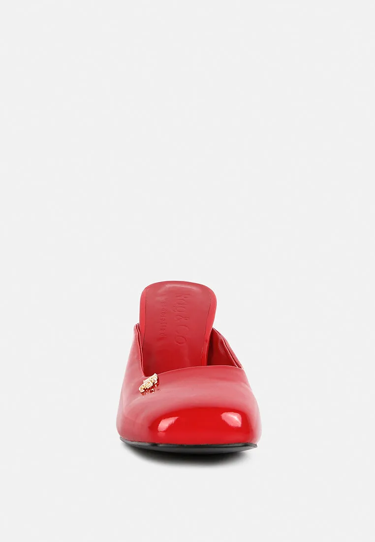 NEOPLAST Red Patent PU Block Heeled Mules