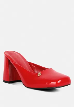 NEOPLAST Red Patent PU Block Heeled Mules