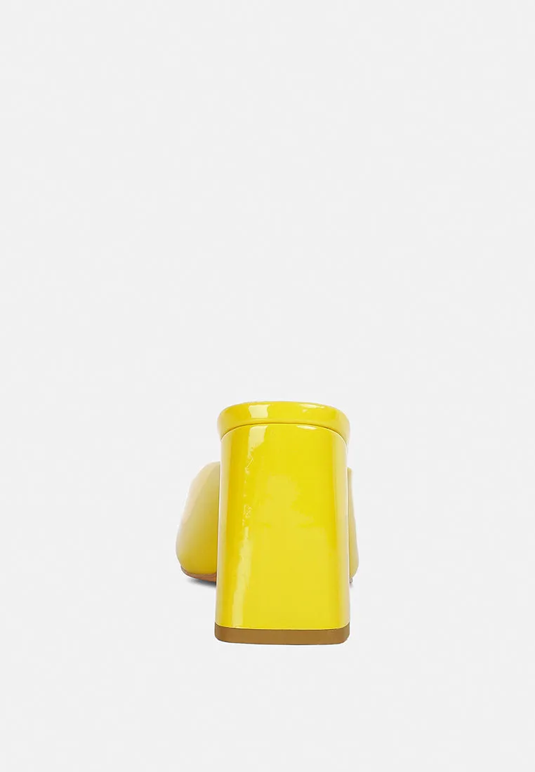 NEOPLAST Yellow Patent PU Block Heeled Mules