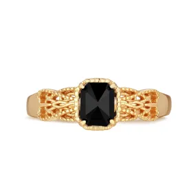 Obsidian Gold Ring - Chrysanthemum