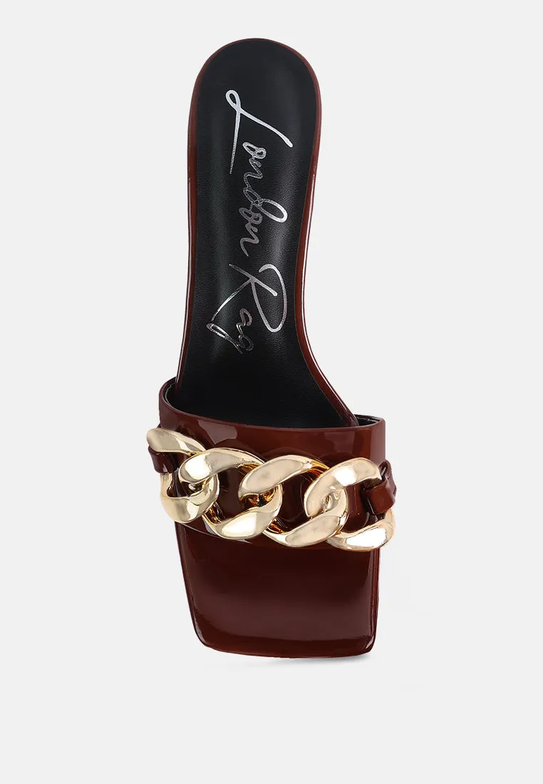 Playdoll Block Heel Sandal With Metal Chain Detail By Ruw