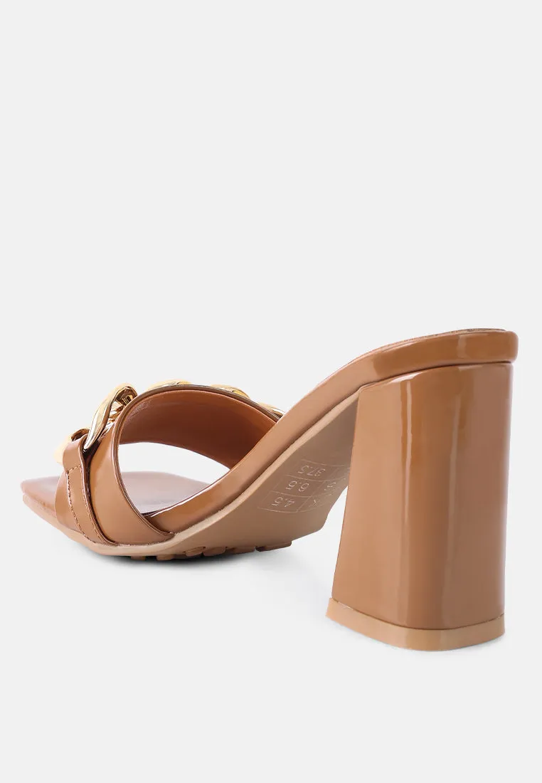 Playdoll Block Heel Sandal With Metal Chain Detail By Ruw