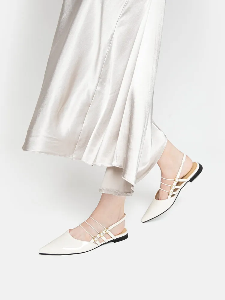 Portia Pearl Strappy Point-Toe Slingback Flats