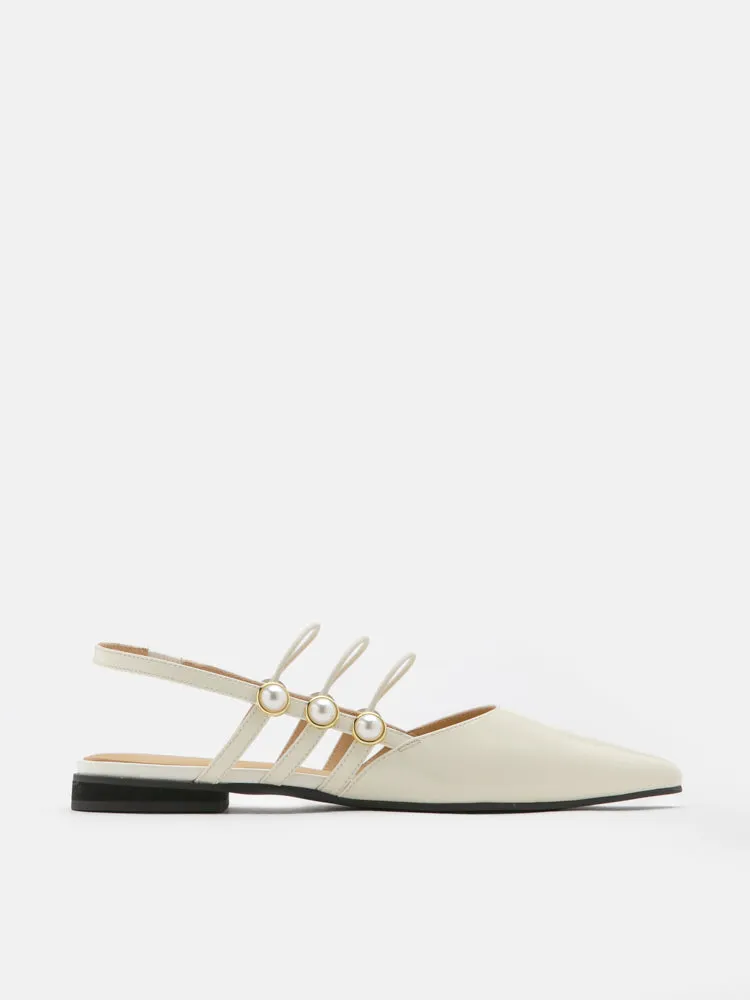 Portia Pearl Strappy Point-Toe Slingback Flats