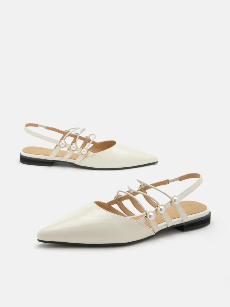 Portia Pearl Strappy Point-Toe Slingback Flats