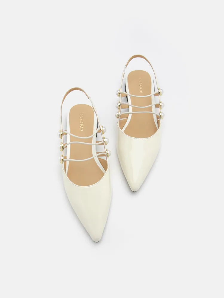 Portia Pearl Strappy Point-Toe Slingback Flats